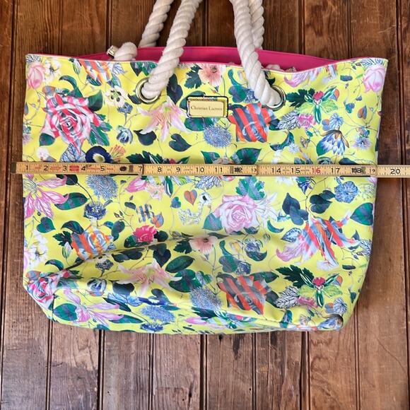 Christian Lacroix large Floral Yellow and Pink rope handle Tote Bag - Picture 11 of 12